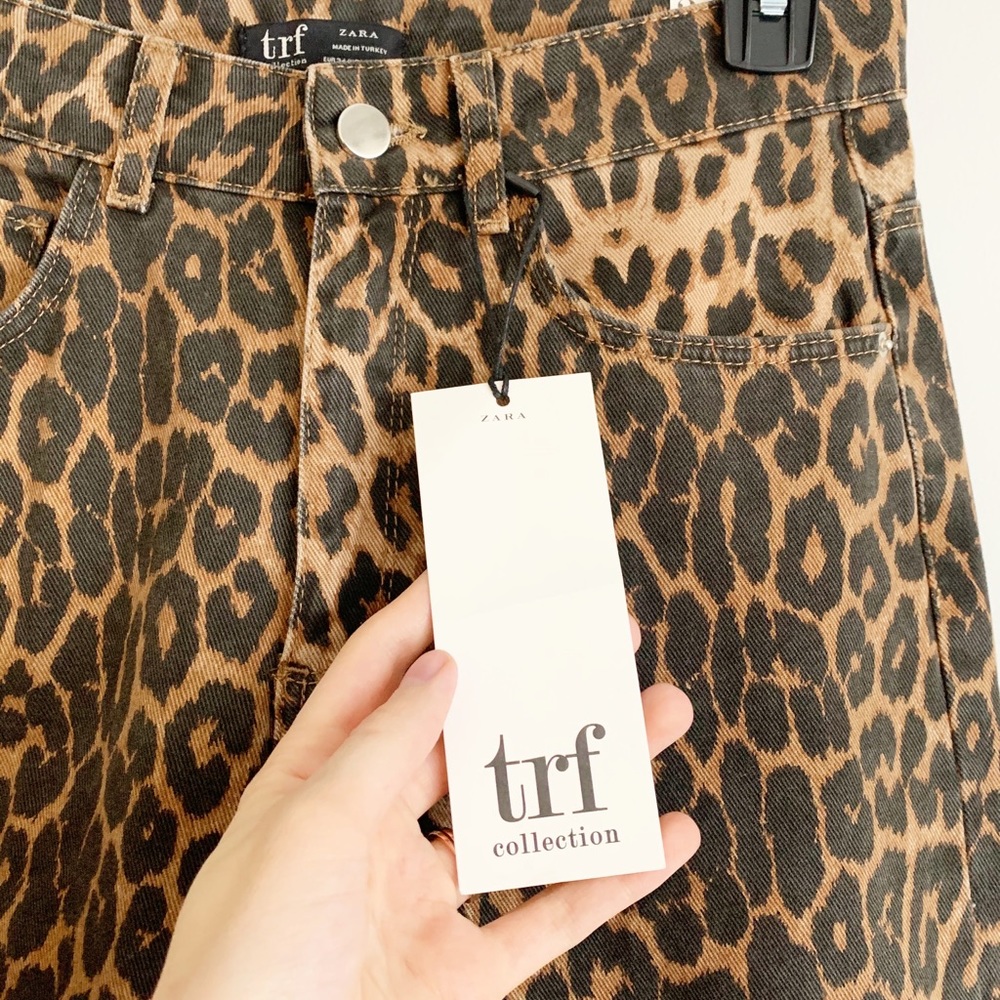 Zara Leopard Mid Rise Wide Leg Crop Culotte Jean - Picture 8 of 14